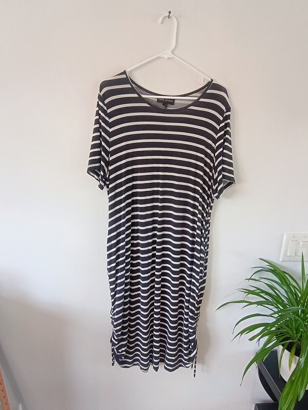 Lane Bryant Striped Tunic Top 14/16 Plus Size Ruched Drawstring Pockets Stretch